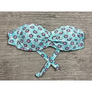 Bingo Bikini Top Women XL Turquoise Nautical Ship Wheel Bandeau Twist Front Tie